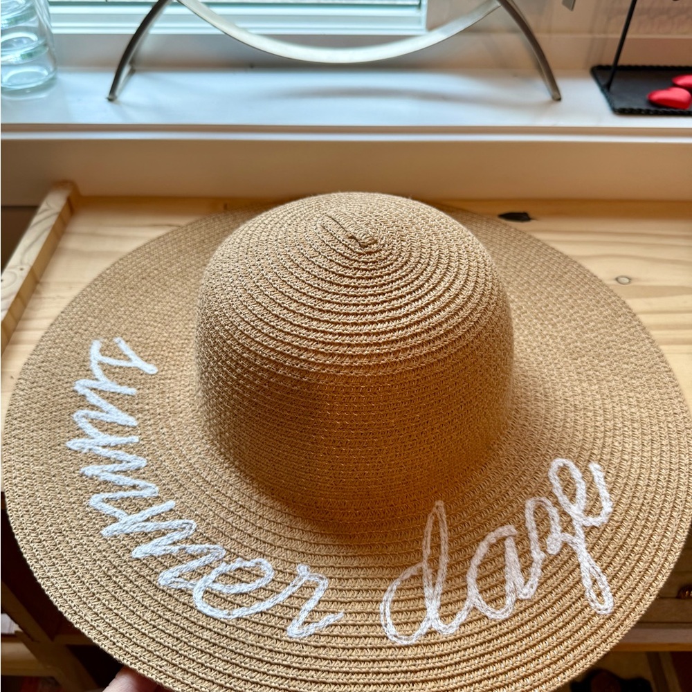 Tan Sun Hat with White Embroidery